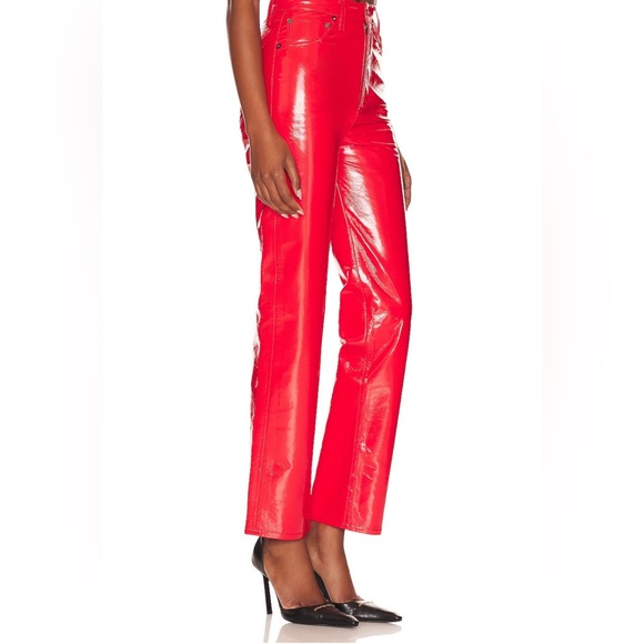 Agolde Recycled Leather 90's Pinch Waist Jeans in Chilli Patent 26 NWOT Revolve - Picture 4 of 4
